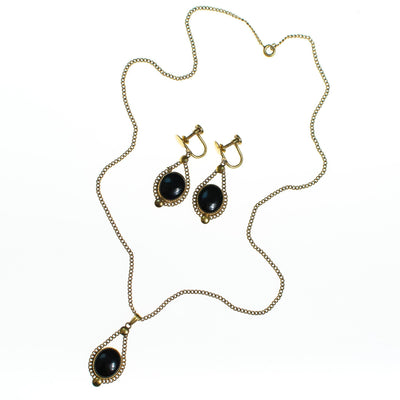 Vintage 1940s Jet Black Glass Cabochon Gold Filled Screw Back Earrings by 1940s - Vintage Meet Modern Vintage Jewelry - Chicago, Illinois - #oldhollywoodglamour #vintagemeetmodern #designervintage #jewelrybox #antiquejewelry #vintagejewelry