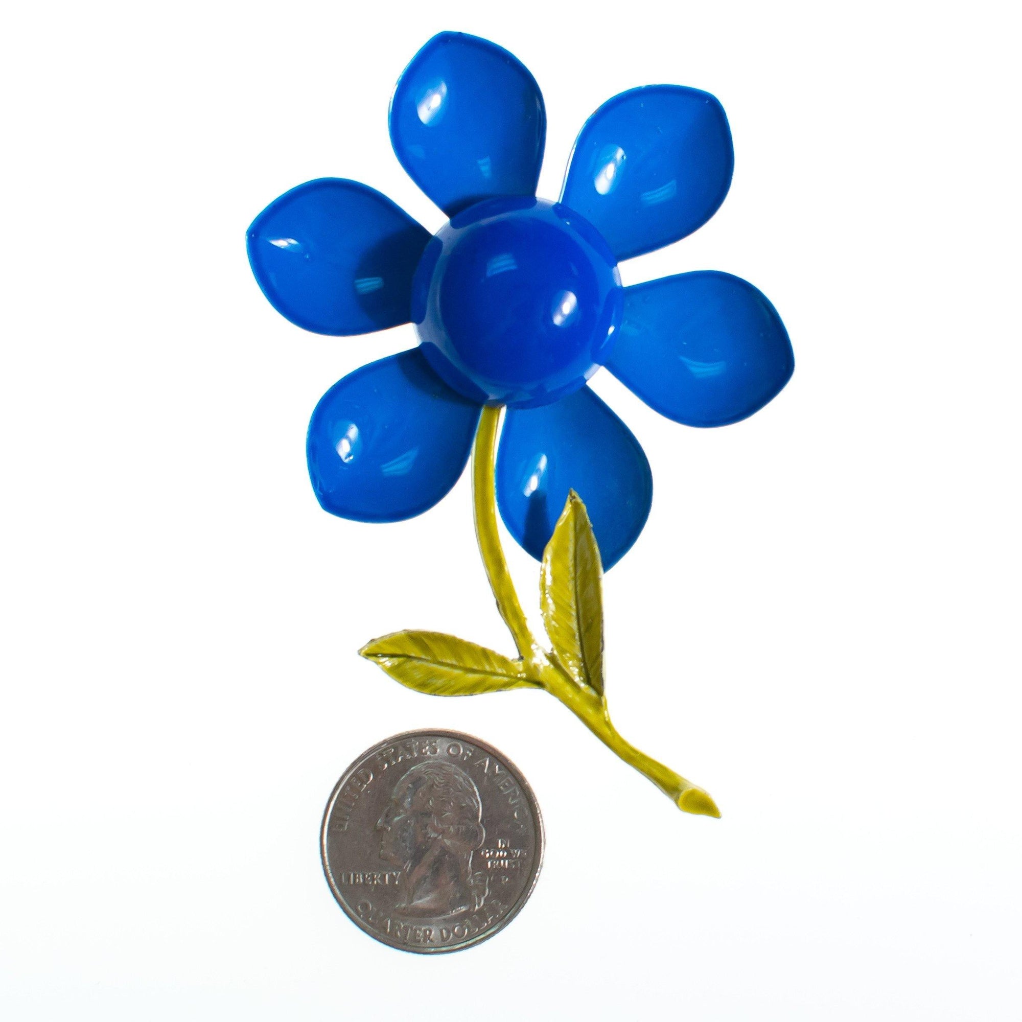 Vintage 1960s Mod Flower Power Retro Blue Enamel Flower Brooch by 1960s - Vintage Meet Modern Vintage Jewelry - Chicago, Illinois - #oldhollywoodglamour #vintagemeetmodern #designervintage #jewelrybox #antiquejewelry #vintagejewelry