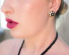 Vintage Pink Rose Guilloche Jet Black with Rhinestones Screw Back Earrings, 1940s Era by 1940s - Vintage Meet Modern Vintage Jewelry - Chicago, Illinois - #oldhollywoodglamour #vintagemeetmodern #designervintage #jewelrybox #antiquejewelry #vintagejewelry