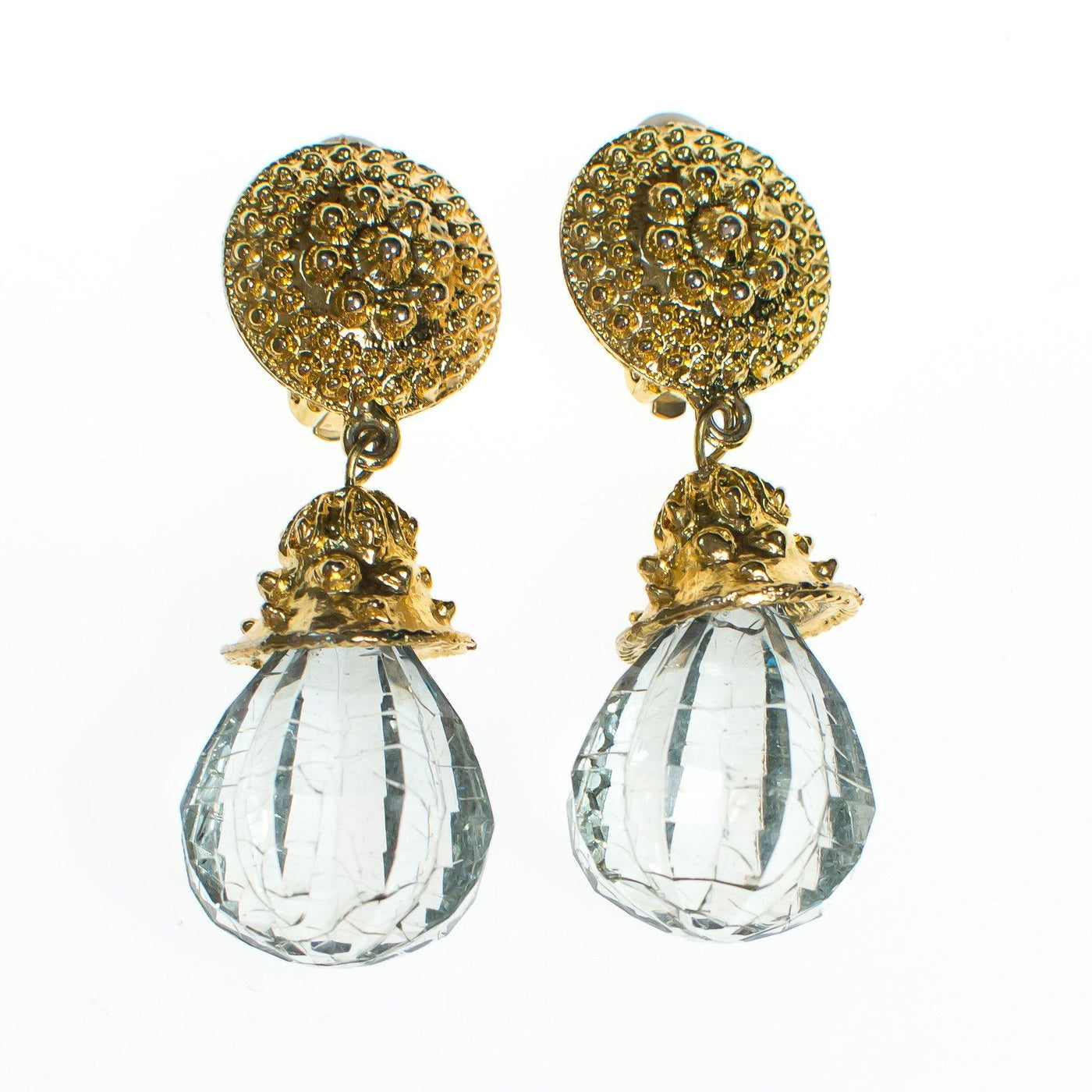 Vintage 1980s Aqua Crystal Lucite Chandelier Drop Statement Earrings