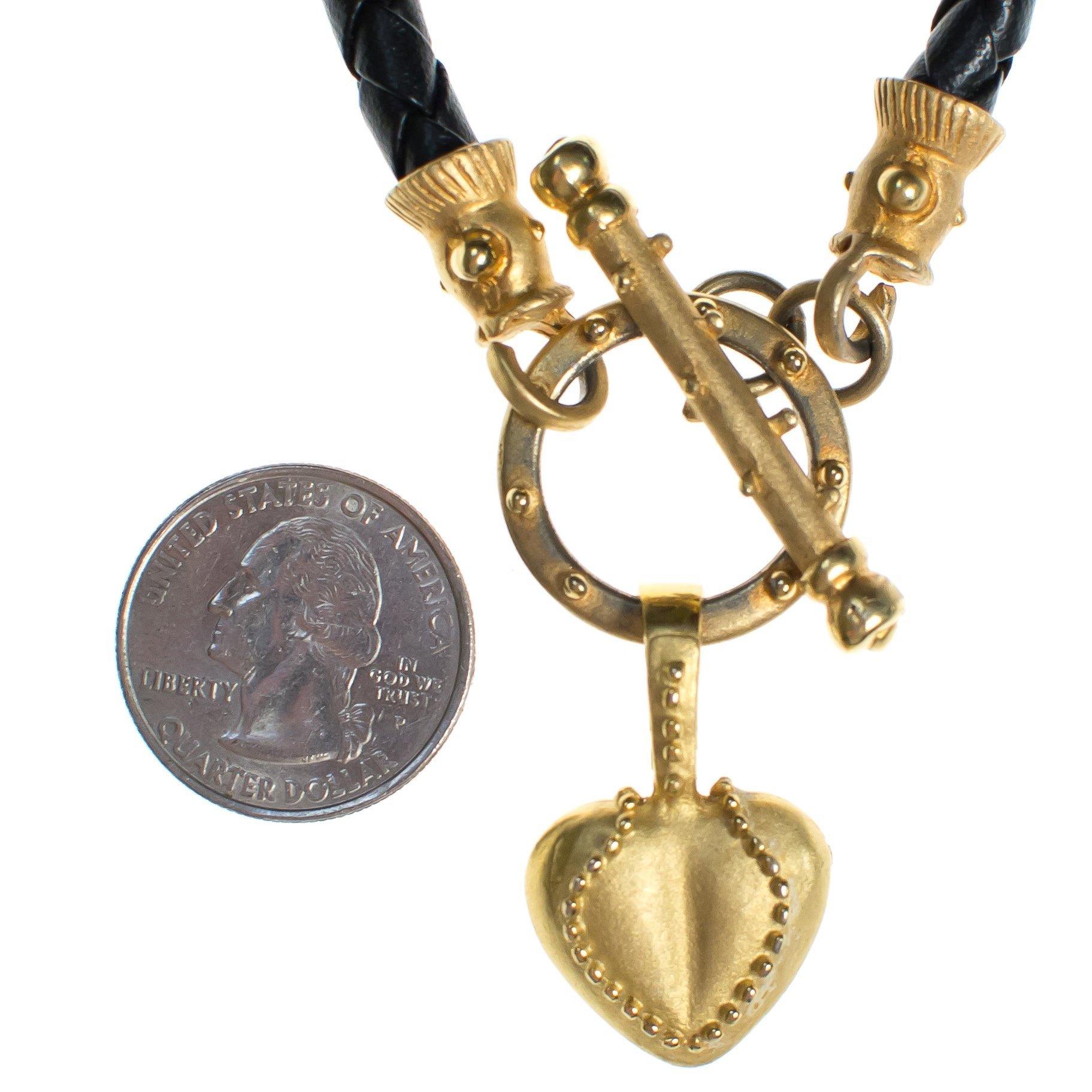 Vintage Braided Leather Bracelet with Gold Heart Charm by 1990s - Vintage Meet Modern Vintage Jewelry - Chicago, Illinois - #oldhollywoodglamour #vintagemeetmodern #designervintage #jewelrybox #antiquejewelry #vintagejewelry