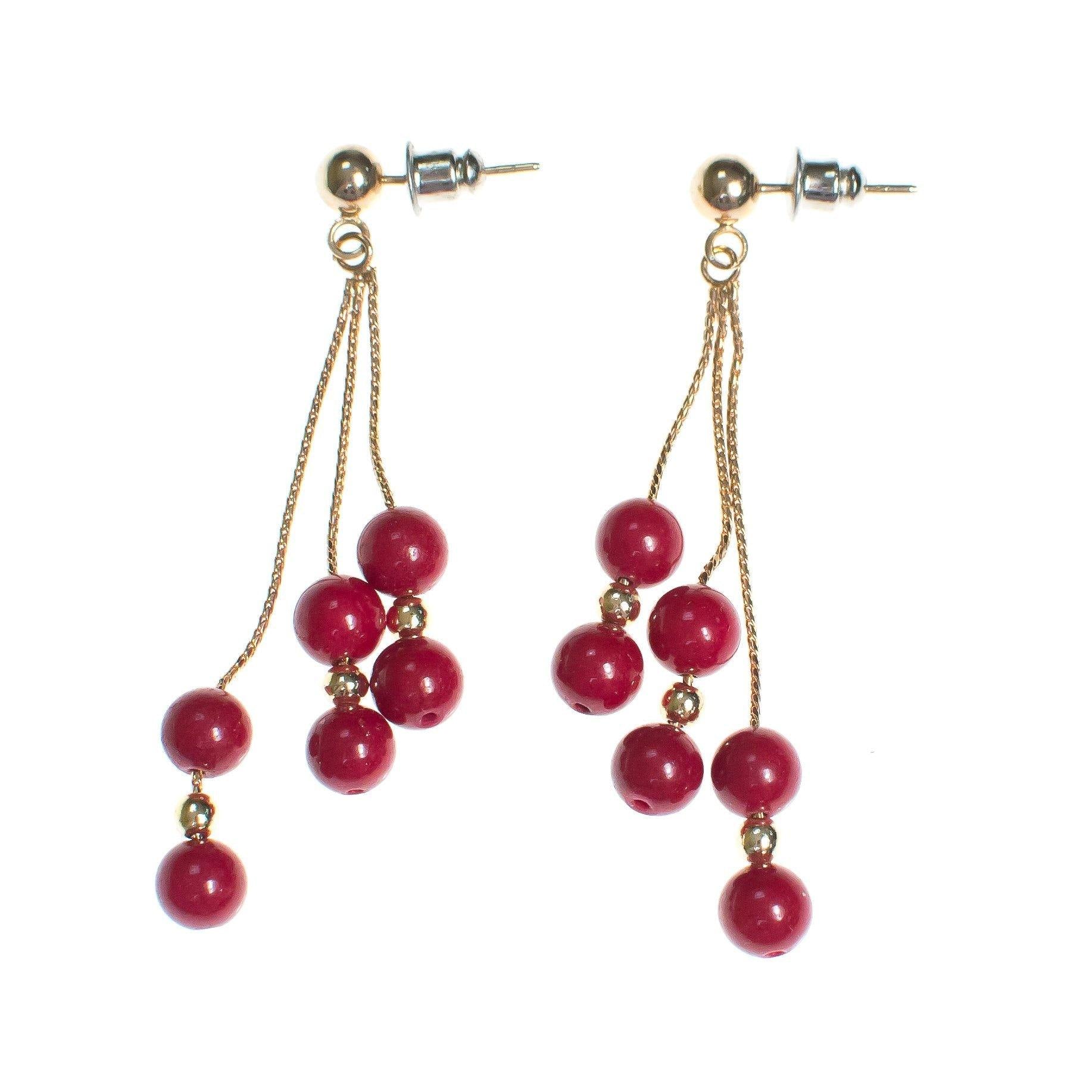 Vintage Rubelite Bead Drop Earrings by 1970s - Vintage Meet Modern Vintage Jewelry - Chicago, Illinois - #oldhollywoodglamour #vintagemeetmodern #designervintage #jewelrybox #antiquejewelry #vintagejewelry