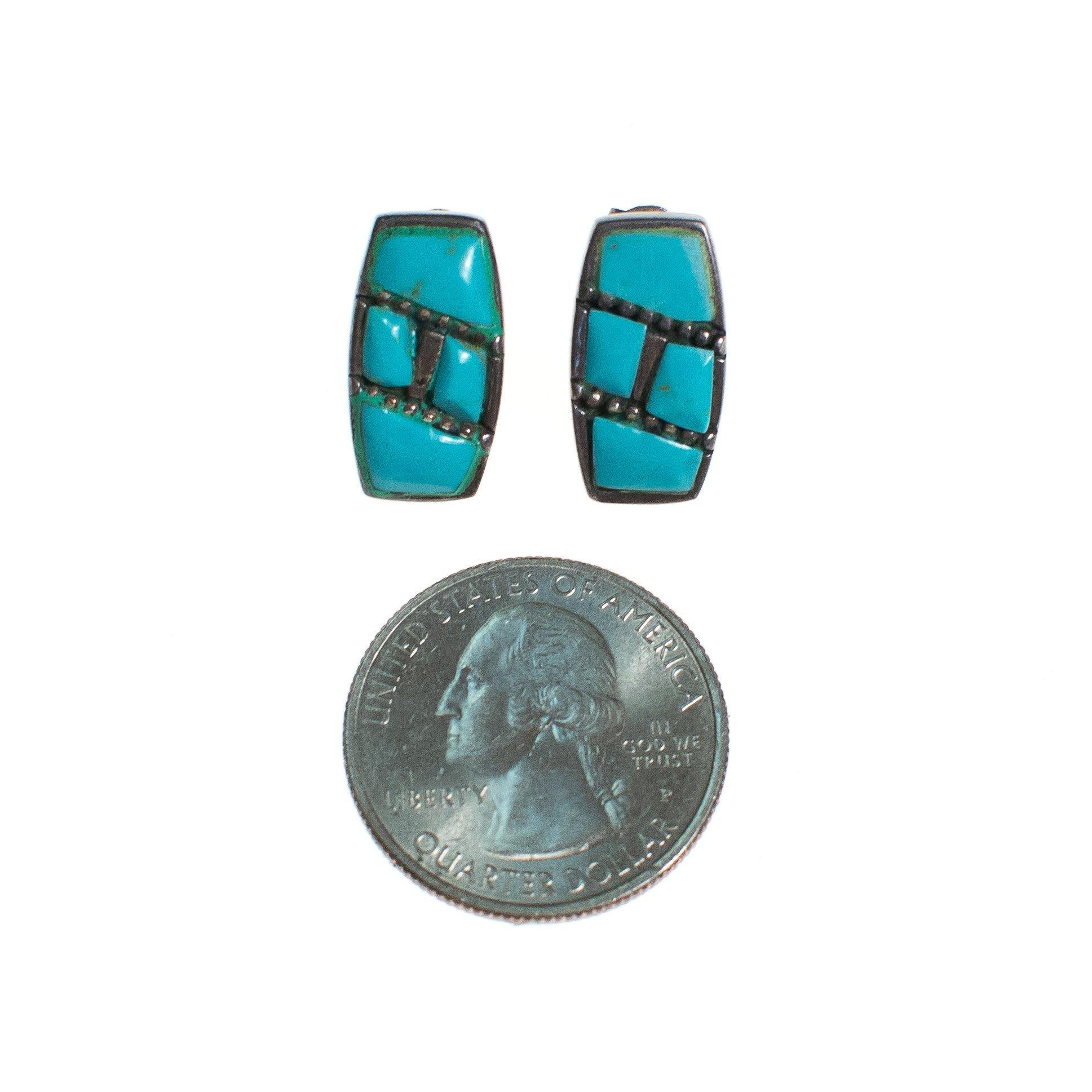 Vintage Native American Southwestern Sterling Silver and Turquoise Pierced Earrings by Sterling Silver - Vintage Meet Modern Vintage Jewelry - Chicago, Illinois - #oldhollywoodglamour #vintagemeetmodern #designervintage #jewelrybox #antiquejewelry #vintagejewelry