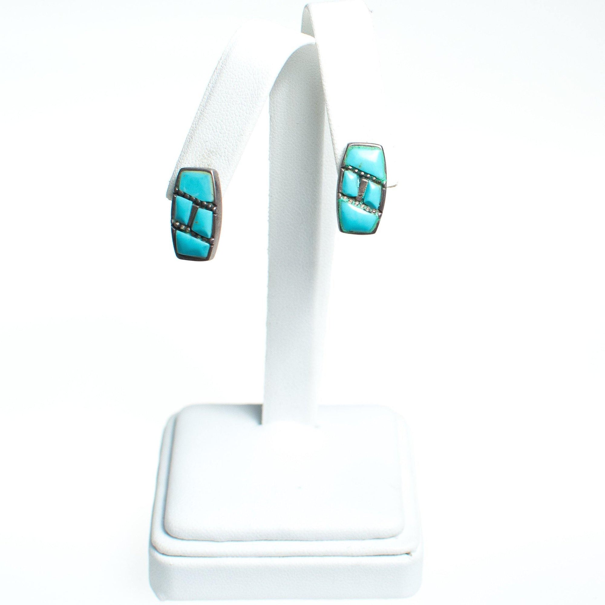 Vintage Native American Southwestern Sterling Silver and Turquoise Pierced Earrings by Sterling Silver - Vintage Meet Modern Vintage Jewelry - Chicago, Illinois - #oldhollywoodglamour #vintagemeetmodern #designervintage #jewelrybox #antiquejewelry #vintagejewelry