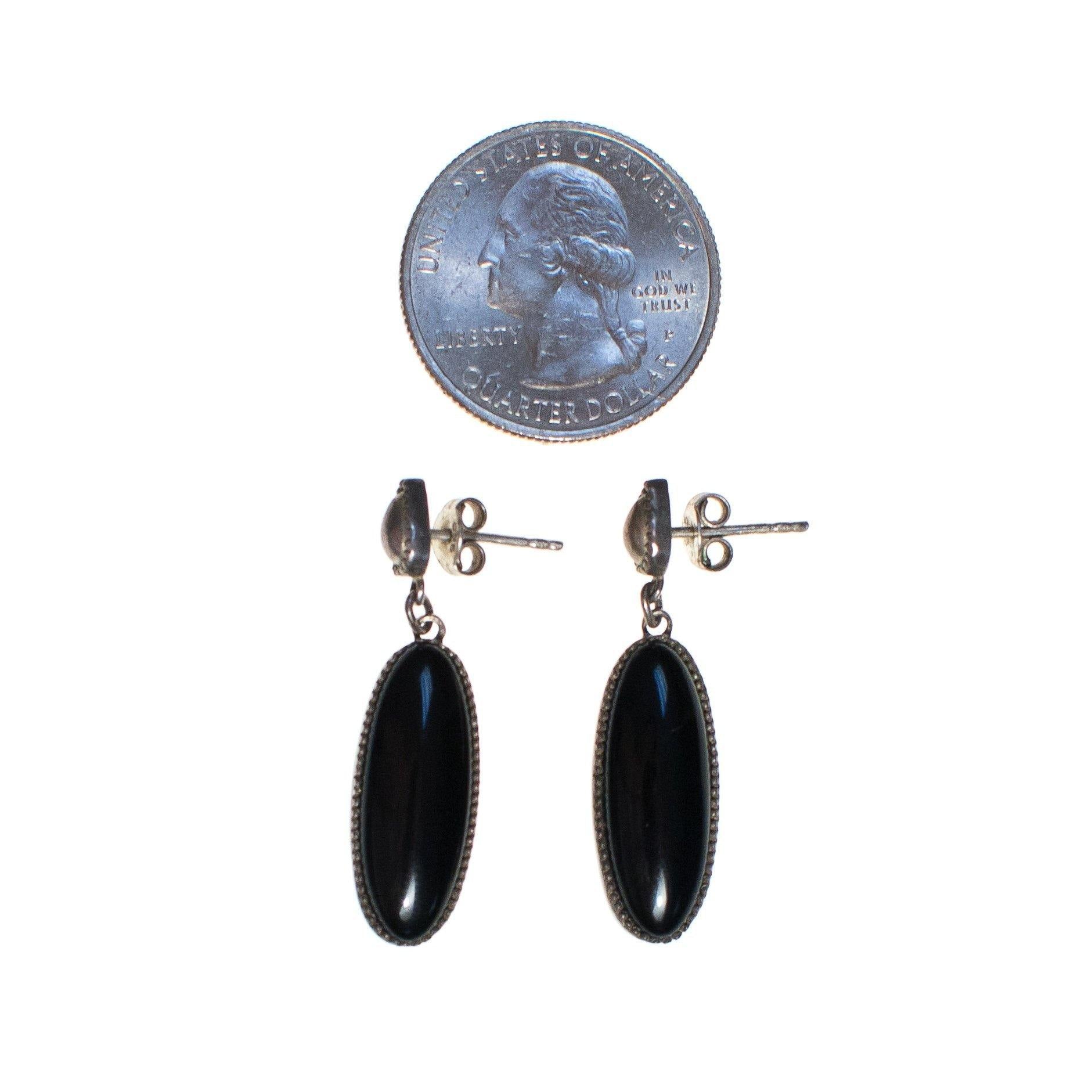 Vintage Native American Sterling Silver Modernist Onyx Drop Earrings, Pierced Post Back by Native American - Vintage Meet Modern Vintage Jewelry - Chicago, Illinois - #oldhollywoodglamour #vintagemeetmodern #designervintage #jewelrybox #antiquejewelry #vintagejewelry