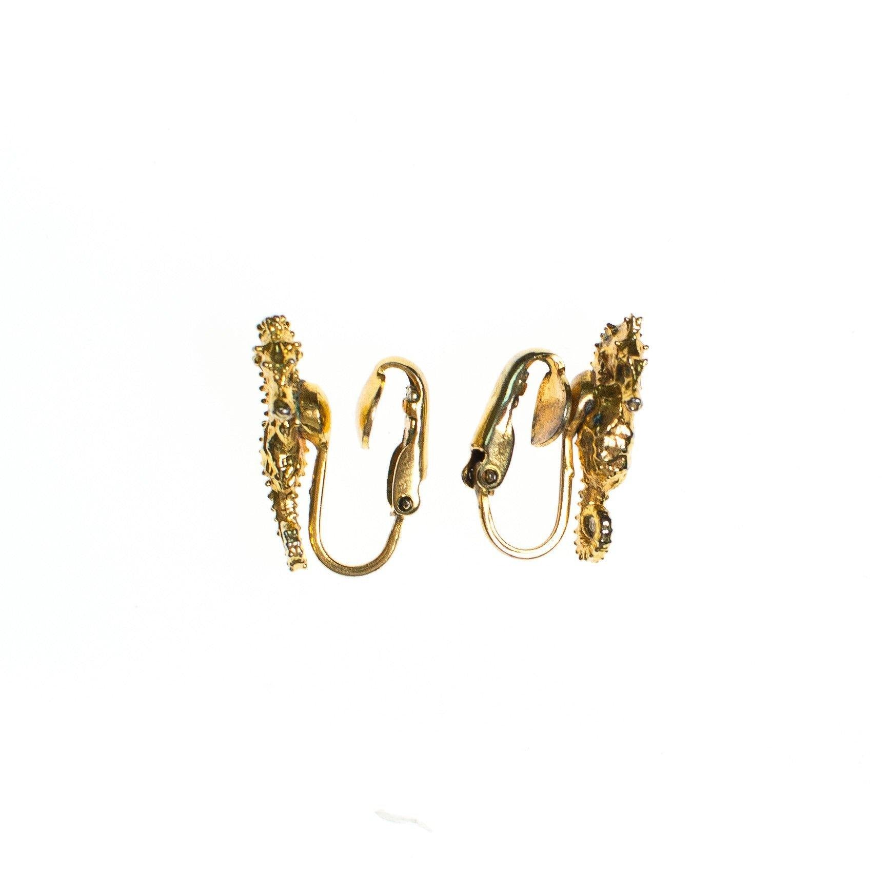 Vintage Gold Seahorse Earrings, Clip On by 1980s - Vintage Meet Modern Vintage Jewelry - Chicago, Illinois - #oldhollywoodglamour #vintagemeetmodern #designervintage #jewelrybox #antiquejewelry #vintagejewelry