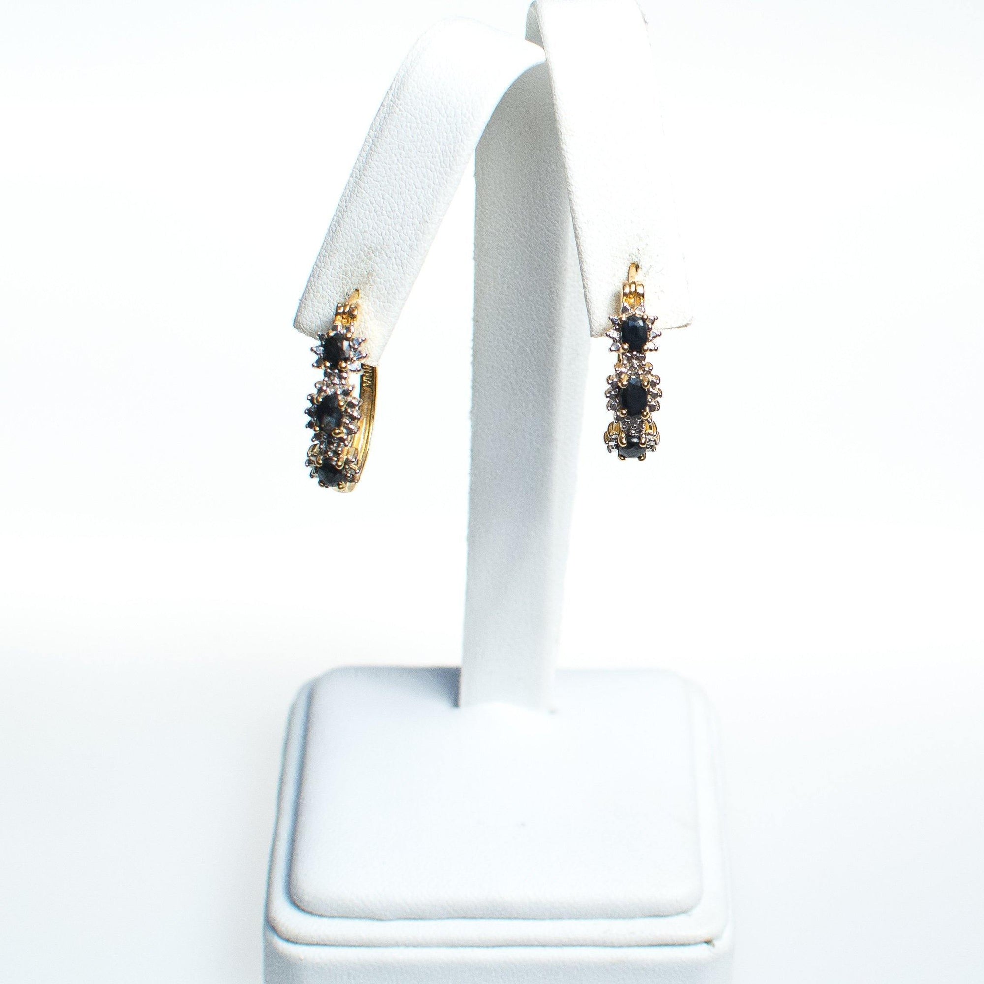 Vintage Sapphire and Diamond 18kt Gold Over Sterling Silver Hoop Earrings, Pierced by 1990s - Vintage Meet Modern Vintage Jewelry - Chicago, Illinois - #oldhollywoodglamour #vintagemeetmodern #designervintage #jewelrybox #antiquejewelry #vintagejewelry