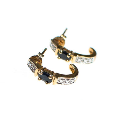 Vintage Sapphire and Miligrain Accent Half Hoop 18kt Gold Over Sterling Silver Pierced Earrings by 1990s - Vintage Meet Modern Vintage Jewelry - Chicago, Illinois - #oldhollywoodglamour #vintagemeetmodern #designervintage #jewelrybox #antiquejewelry #vintagejewelry
