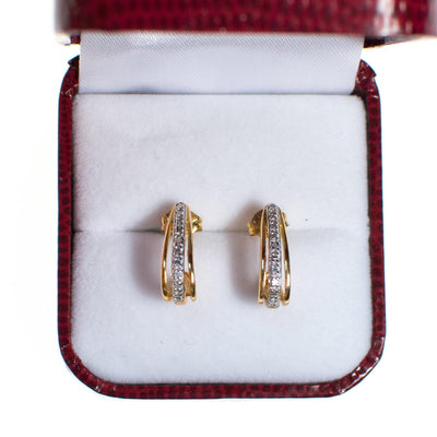 Vintage Pave Diamond and 18kt Gold over Sterling Silver Small Half Hoop Pierced Earrings Earrings by 1990s - Vintage Meet Modern Vintage Jewelry - Chicago, Illinois - #oldhollywoodglamour #vintagemeetmodern #designervintage #jewelrybox #antiquejewelry #vintagejewelry
