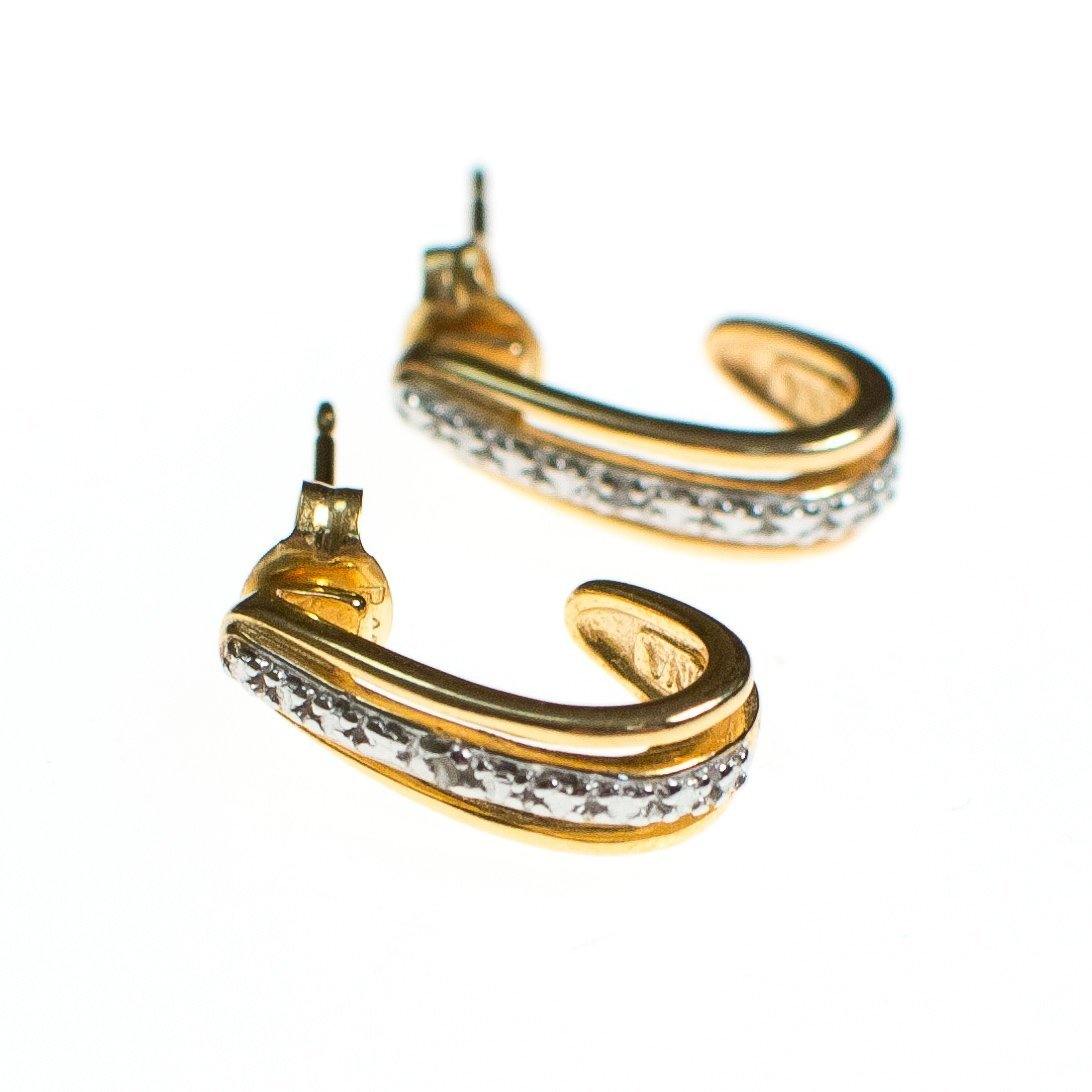 Vintage Pave Diamond and 18kt Gold over Sterling Silver Small Half Hoop Pierced Earrings Earrings