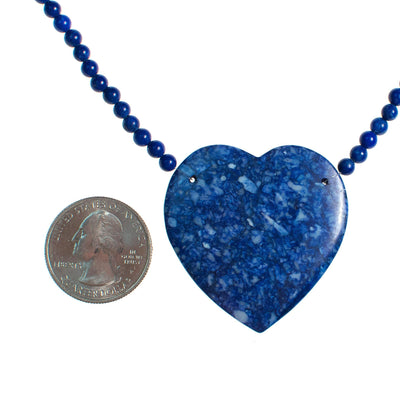 Vintage Karla Jordan Blue Speckled Sodalite Heart Pendant Beaded Necklace by Karla Jordan - Vintage Meet Modern Vintage Jewelry - Chicago, Illinois - #oldhollywoodglamour #vintagemeetmodern #designervintage #jewelrybox #antiquejewelry #vintagejewelry