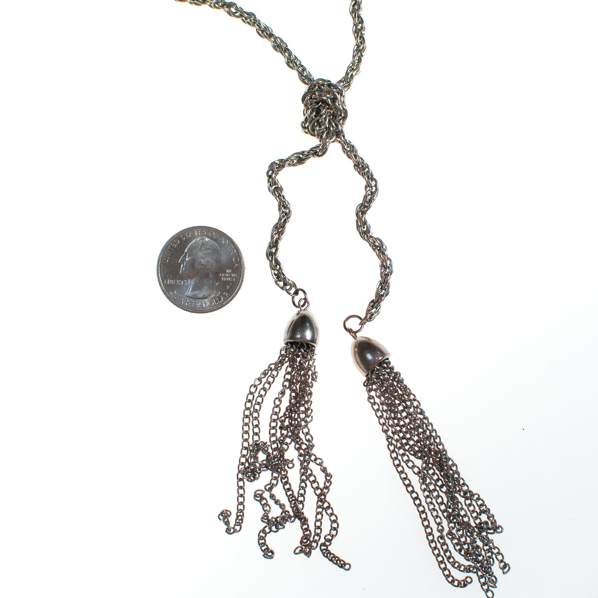 Vintage 1970s Silver Tassel Lariat Necklace by Lariat - Vintage Meet Modern Vintage Jewelry - Chicago, Illinois - #oldhollywoodglamour #vintagemeetmodern #designervintage #jewelrybox #antiquejewelry #vintagejewelry