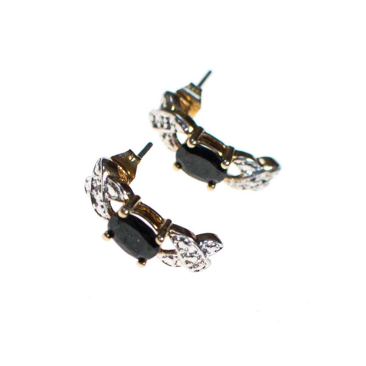 Vintage Sapphire and Milgrain X Earrings, Half hoop, 18kt Gold over Sterling Silver, Pierced Post Back by Sapphire - Vintage Meet Modern Vintage Jewelry - Chicago, Illinois - #oldhollywoodglamour #vintagemeetmodern #designervintage #jewelrybox #antiquejewelry #vintagejewelry