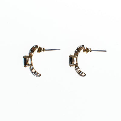 Vintage Sapphire and Milgrain X Earrings, Half hoop, 18kt Gold over Sterling Silver, Pierced Post Back by Sapphire - Vintage Meet Modern Vintage Jewelry - Chicago, Illinois - #oldhollywoodglamour #vintagemeetmodern #designervintage #jewelrybox #antiquejewelry #vintagejewelry