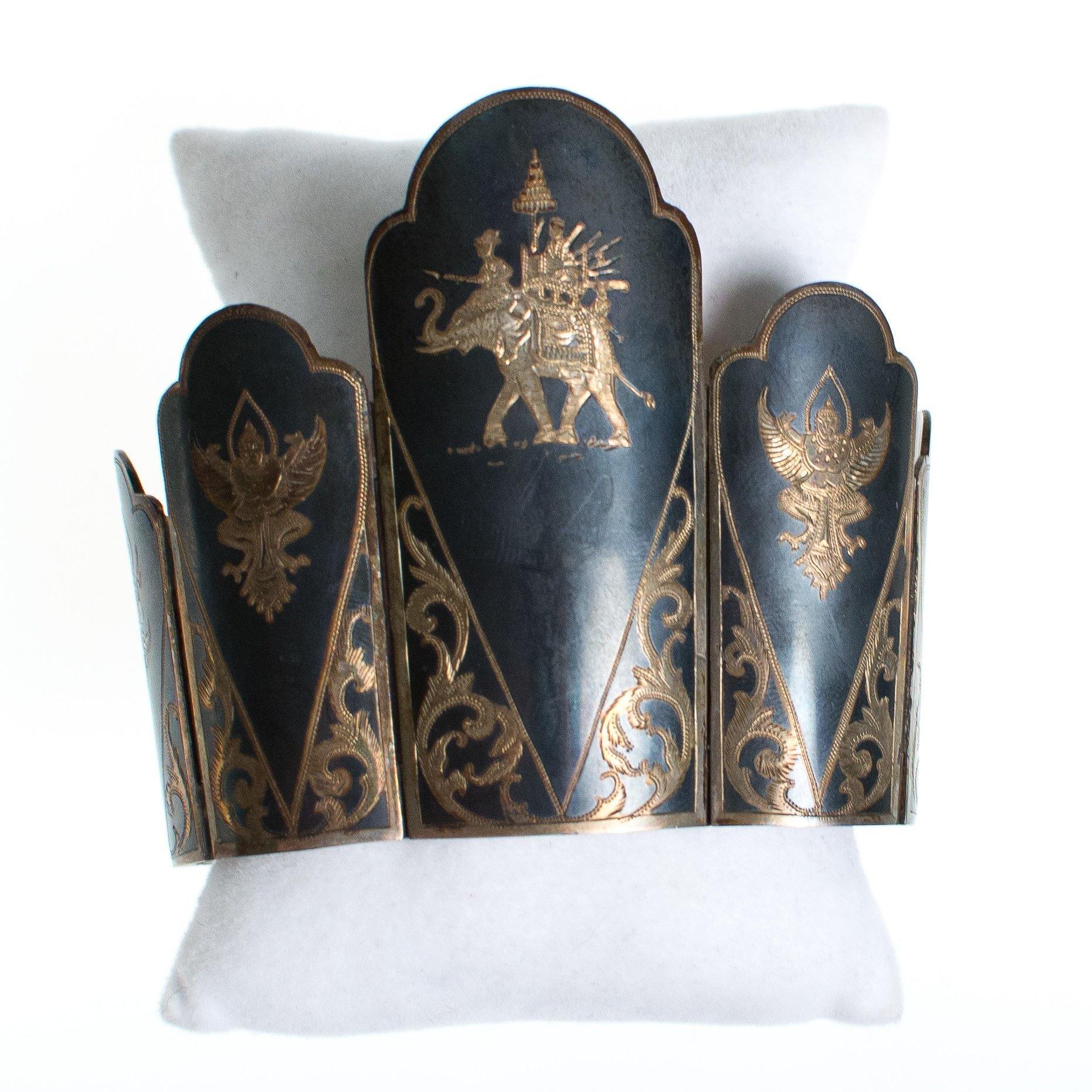 Vintage Thai Nakon Silver Bracelet Scalloped Panel Bracelet with Elephants and Thai Dancers by Thailand - Vintage Meet Modern Vintage Jewelry - Chicago, Illinois - #oldhollywoodglamour #vintagemeetmodern #designervintage #jewelrybox #antiquejewelry #vintagejewelry