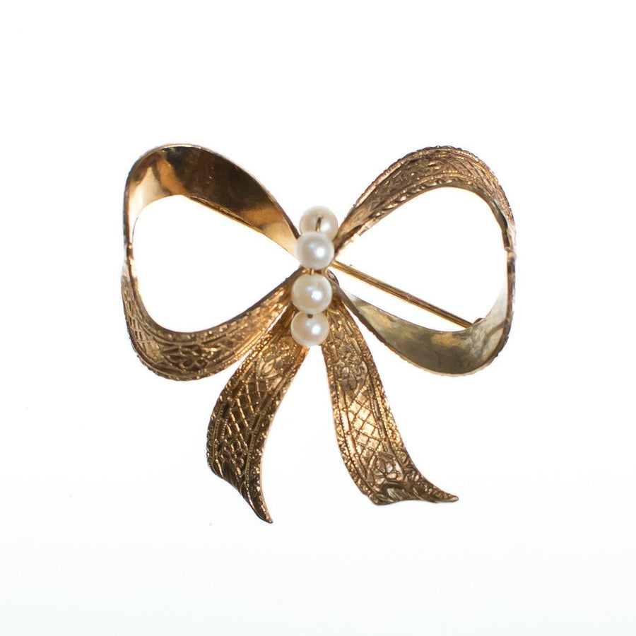 Vintage Victorian Inspired 1/20 12kt Gold Filled Bow Brooch with Pearls by 1930s - Vintage Meet Modern Vintage Jewelry - Chicago, Illinois - #oldhollywoodglamour #vintagemeetmodern #designervintage #jewelrybox #antiquejewelry #vintagejewelry
