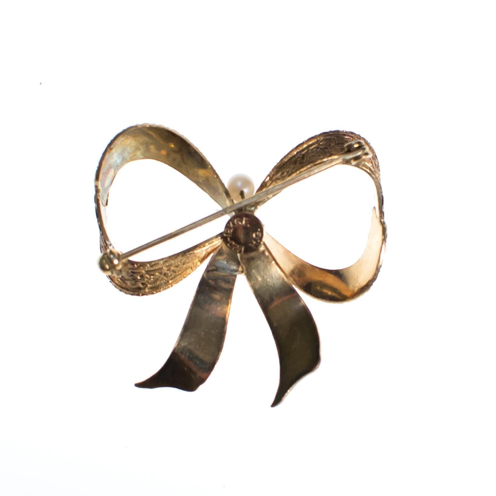Vintage Victorian Inspired 1/20 12kt Gold Filled Bow Brooch with Pearls by 1930s - Vintage Meet Modern Vintage Jewelry - Chicago, Illinois - #oldhollywoodglamour #vintagemeetmodern #designervintage #jewelrybox #antiquejewelry #vintagejewelry