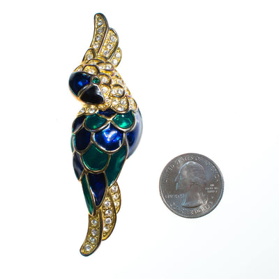 Vintage 1980s Colorful Emerald Green and Sapphire Blue Cockatoo Parrot Brooch with Rhinestones by 1980s - Vintage Meet Modern Vintage Jewelry - Chicago, Illinois - #oldhollywoodglamour #vintagemeetmodern #designervintage #jewelrybox #antiquejewelry #vintagejewelry
