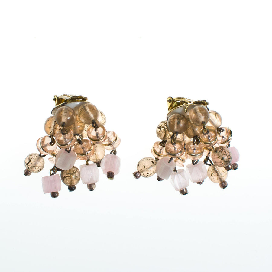 Vintage Blush Pink and Smoke Crystal Cha Cha Beaded Earrings, Clip On by 1950s - Vintage Meet Modern Vintage Jewelry - Chicago, Illinois - #oldhollywoodglamour #vintagemeetmodern #designervintage #jewelrybox #antiquejewelry #vintagejewelry