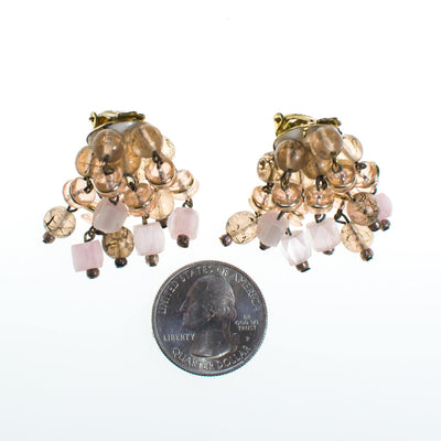 Vintage Blush Pink and Smoke Crystal Cha Cha Beaded Earrings, Clip On by 1950s - Vintage Meet Modern Vintage Jewelry - Chicago, Illinois - #oldhollywoodglamour #vintagemeetmodern #designervintage #jewelrybox #antiquejewelry #vintagejewelry