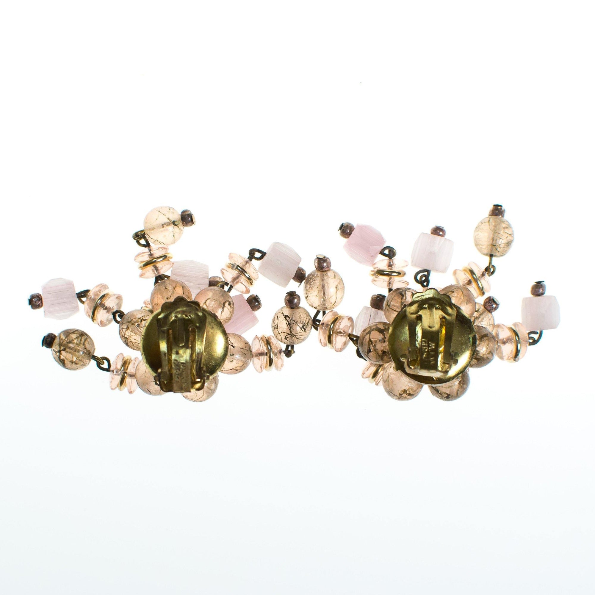 Vintage Blush Pink and Smoke Crystal Cha Cha Beaded Earrings, Clip On by 1950s - Vintage Meet Modern Vintage Jewelry - Chicago, Illinois - #oldhollywoodglamour #vintagemeetmodern #designervintage #jewelrybox #antiquejewelry #vintagejewelry