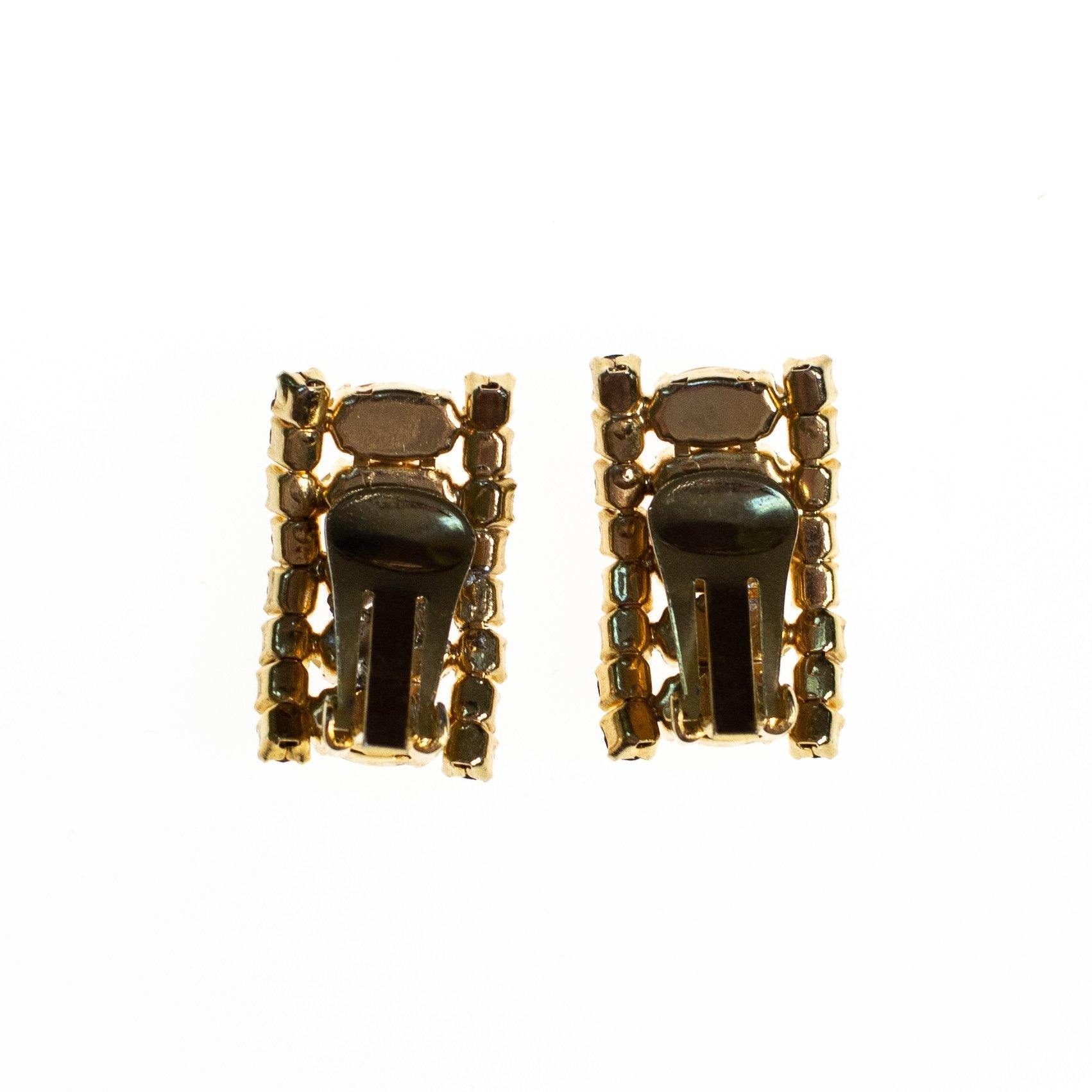 Vintage Champagne and Amber Rhinestones Earrings, Clip On by 1950s - Vintage Meet Modern Vintage Jewelry - Chicago, Illinois - #oldhollywoodglamour #vintagemeetmodern #designervintage #jewelrybox #antiquejewelry #vintagejewelry