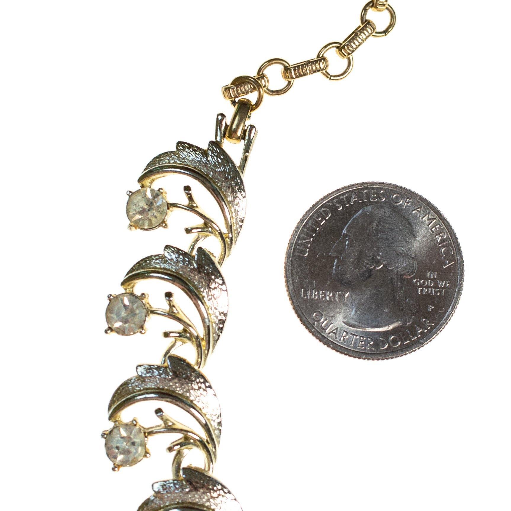 Vintage 1960s Gold Swirl Link Necklace with Rhinestones by 1960s - Vintage Meet Modern Vintage Jewelry - Chicago, Illinois - #oldhollywoodglamour #vintagemeetmodern #designervintage #jewelrybox #antiquejewelry #vintagejewelry