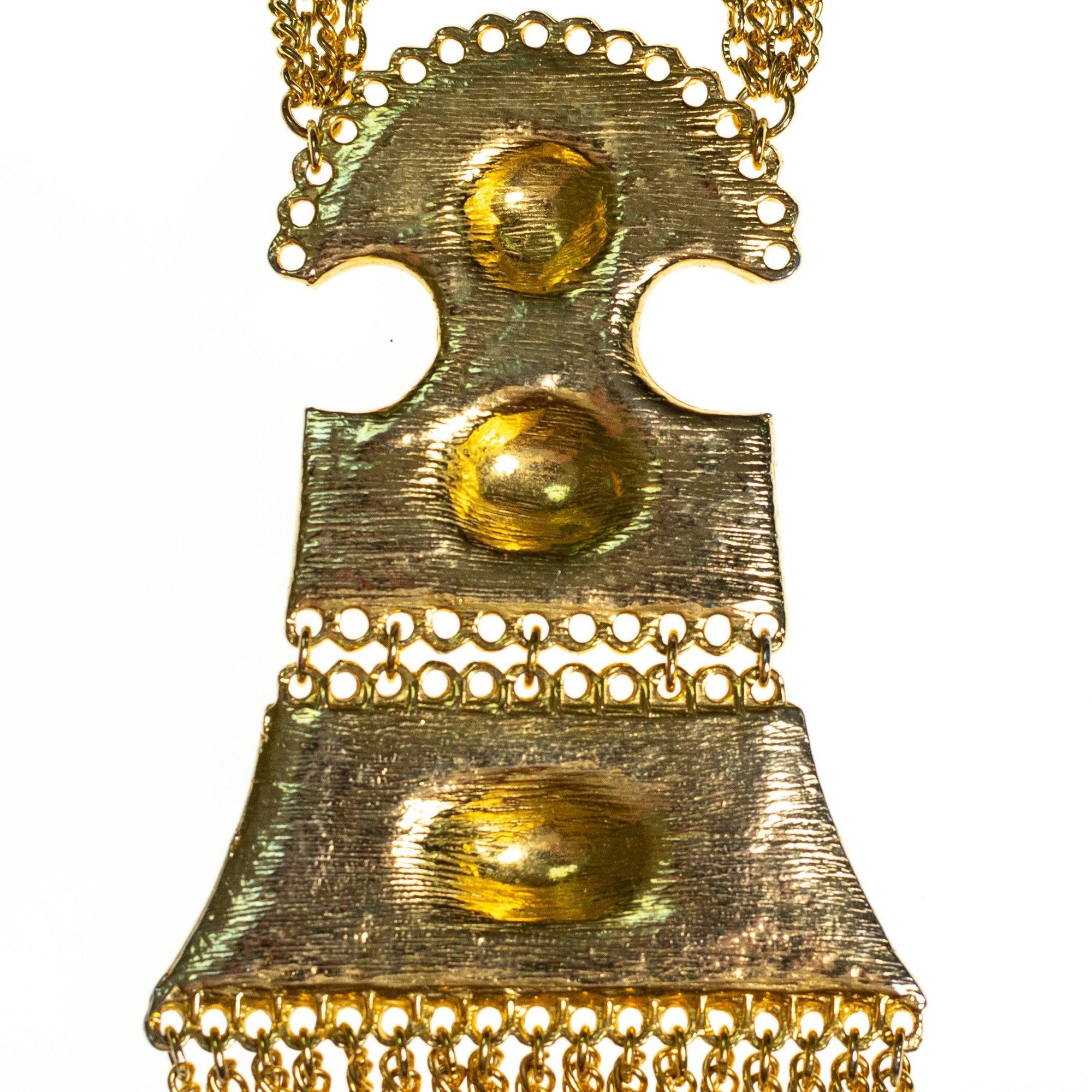 Vintage Etruscan Statement Necklace with Waterfall Chain by 1960s - Vintage Meet Modern Vintage Jewelry - Chicago, Illinois - #oldhollywoodglamour #vintagemeetmodern #designervintage #jewelrybox #antiquejewelry #vintagejewelry