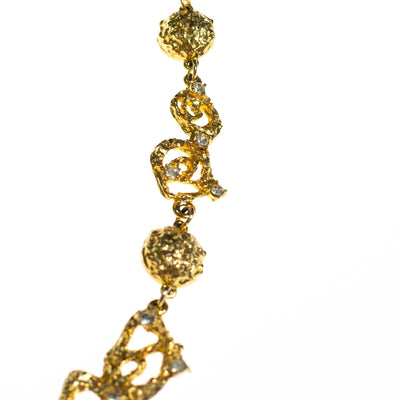 Vintage Polcini Gold Brutalist Modern Long Statement Necklace with Rhinestones by 1960s - Vintage Meet Modern Vintage Jewelry - Chicago, Illinois - #oldhollywoodglamour #vintagemeetmodern #designervintage #jewelrybox #antiquejewelry #vintagejewelry