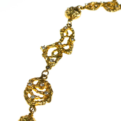 Vintage Polcini Gold Brutalist Modern Long Statement Necklace with Rhinestones by 1960s - Vintage Meet Modern Vintage Jewelry - Chicago, Illinois - #oldhollywoodglamour #vintagemeetmodern #designervintage #jewelrybox #antiquejewelry #vintagejewelry