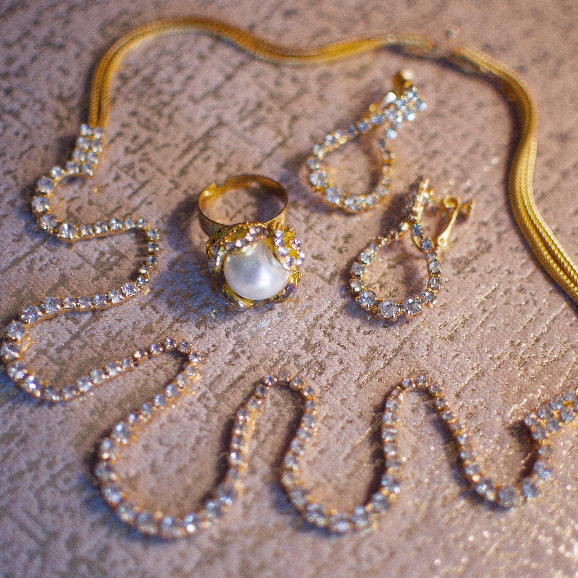 Hobe Vintage Gold Tone Necklace, Diamante Rhinestones, Slide Clasp by 1960s - Vintage Meet Modern Vintage Jewelry - Chicago, Illinois - #oldhollywoodglamour #vintagemeetmodern #designervintage #jewelrybox #antiquejewelry #vintagejewelry