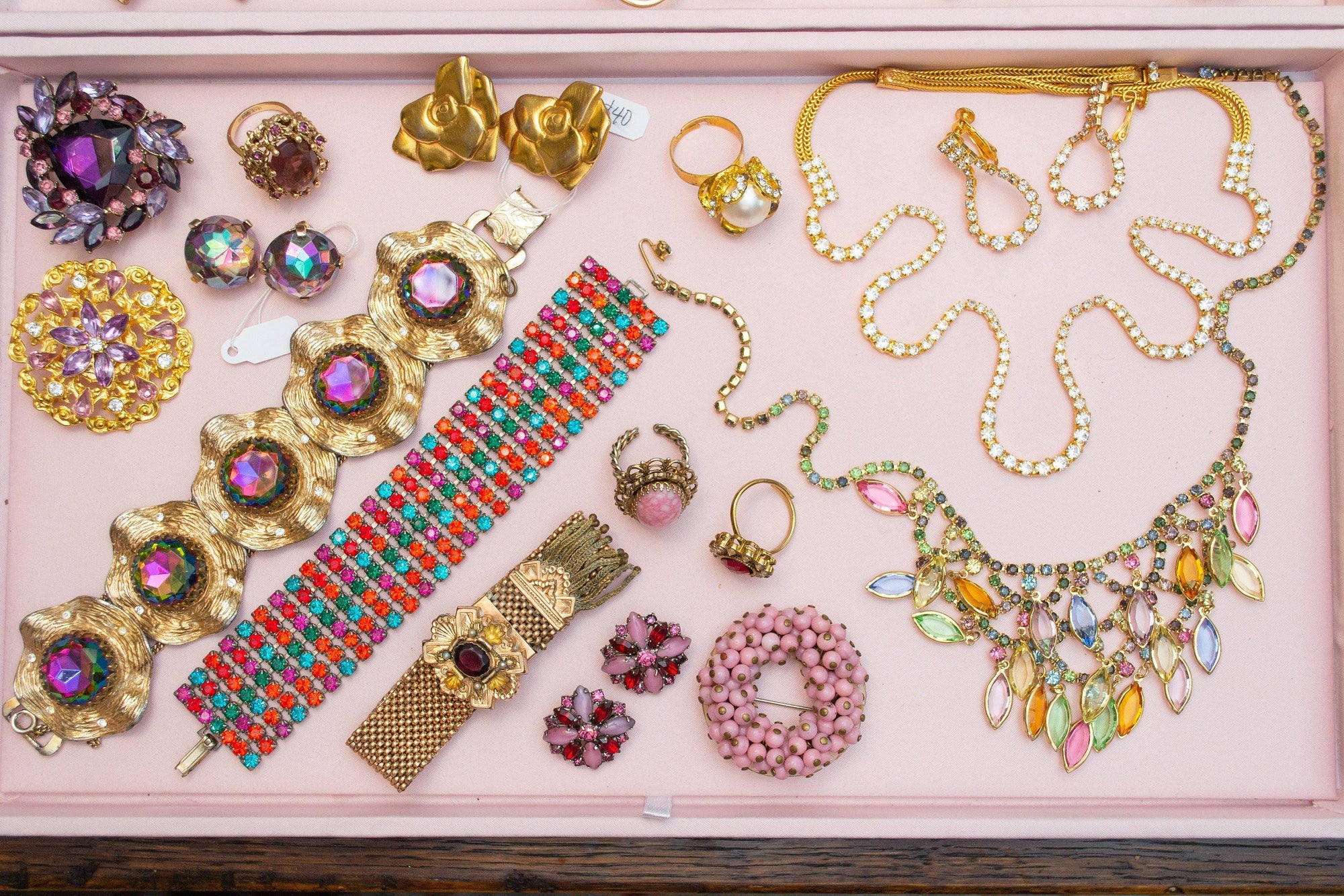 Vintage Hobe Earrings, Clear Crystal Rhinestones, Gold Tone Earrings, Dangle Loops, Clip with Screw Back by Hobe - Vintage Meet Modern Vintage Jewelry - Chicago, Illinois - #oldhollywoodglamour #vintagemeetmodern #designervintage #jewelrybox #antiquejewelry #vintagejewelry