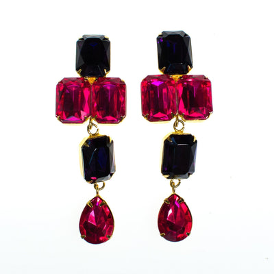 Vintage Les Bernard Pink and Purple Rhinestone Statement Earrings, Clip On, 1980s Runway Style by Les Bernard - Vintage Meet Modern Vintage Jewelry - Chicago, Illinois - #oldhollywoodglamour #vintagemeetmodern #designervintage #jewelrybox #antiquejewelry #vintagejewelry