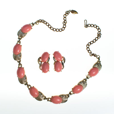 Vintage Pink Lucite Necklace, Gold Tone, Hook Clasp by 1950s - Vintage Meet Modern Vintage Jewelry - Chicago, Illinois - #oldhollywoodglamour #vintagemeetmodern #designervintage #jewelrybox #antiquejewelry #vintagejewelry