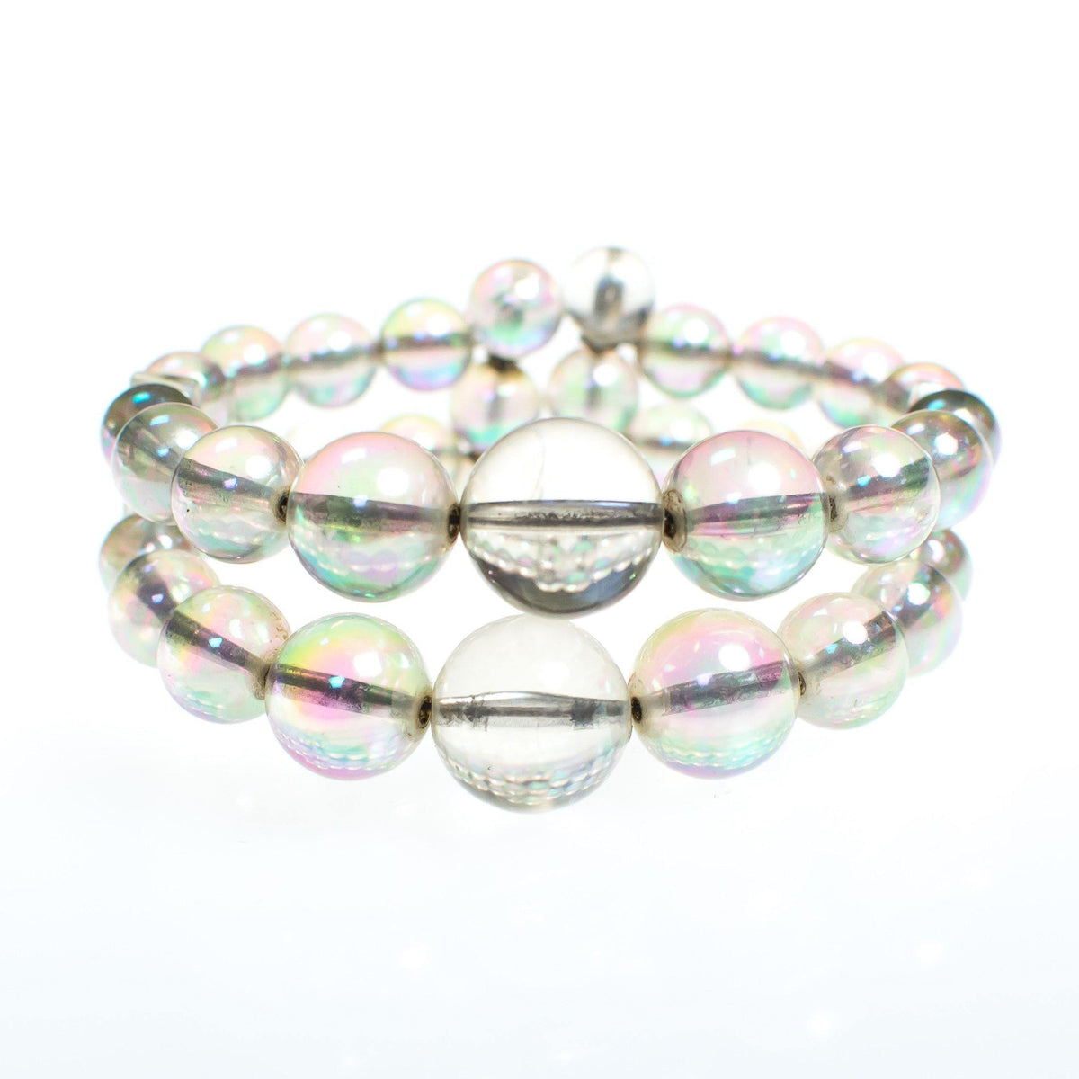 Vintage Auora Borealis Bubble Bead Double Strand Lucite Expanison Bracelet