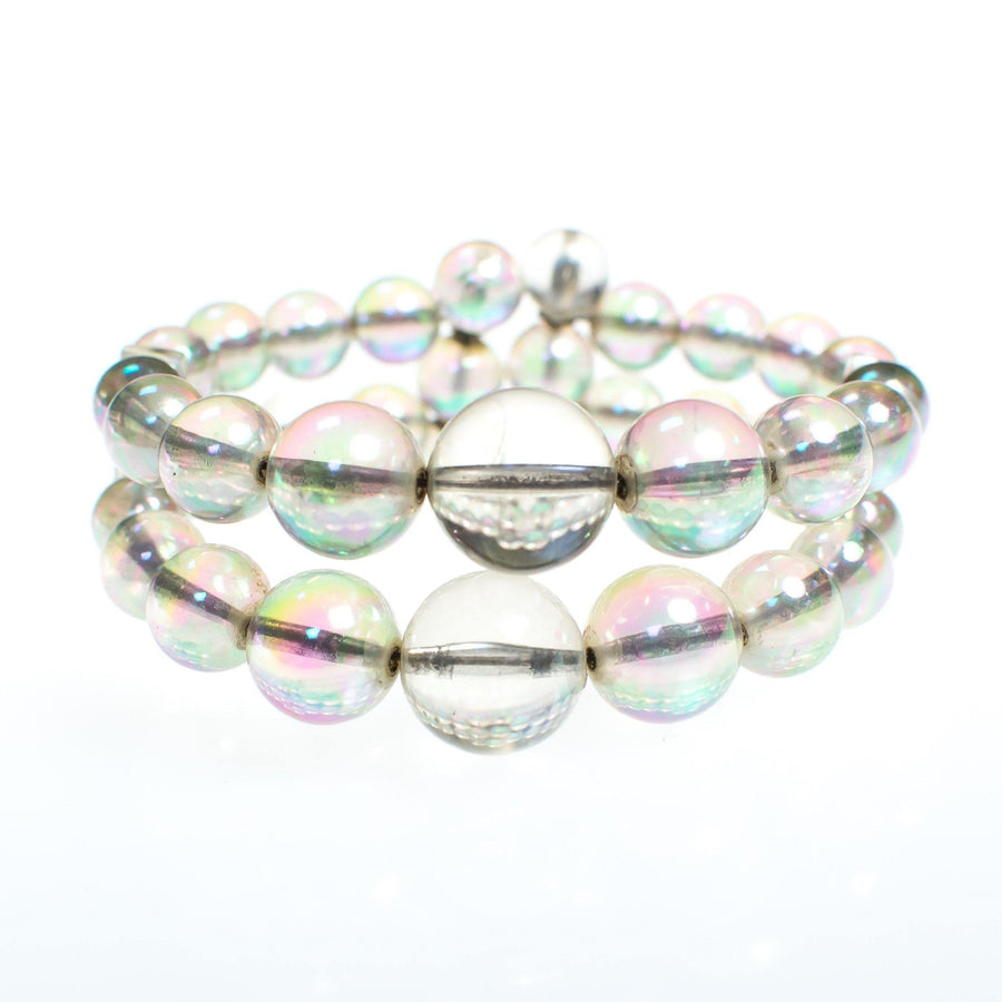 Vintage Auora Borealis Bubble Bead Double Strand Lucite Expanison Bracelet by Aurora Borealis - Vintage Meet Modern Vintage Jewelry - Chicago, Illinois - #oldhollywoodglamour #vintagemeetmodern #designervintage #jewelrybox #antiquejewelry #vintagejewelry