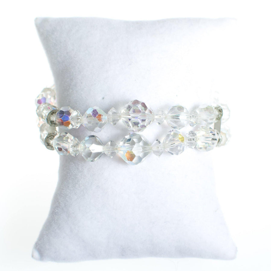 Vintage Double Strand Faceted Aurora Borealis Crystal Beaded Bracelet with Silver Filigree Clasp by Aurora Borealis - Vintage Meet Modern Vintage Jewelry - Chicago, Illinois - #oldhollywoodglamour #vintagemeetmodern #designervintage #jewelrybox #antiquejewelry #vintagejewelry