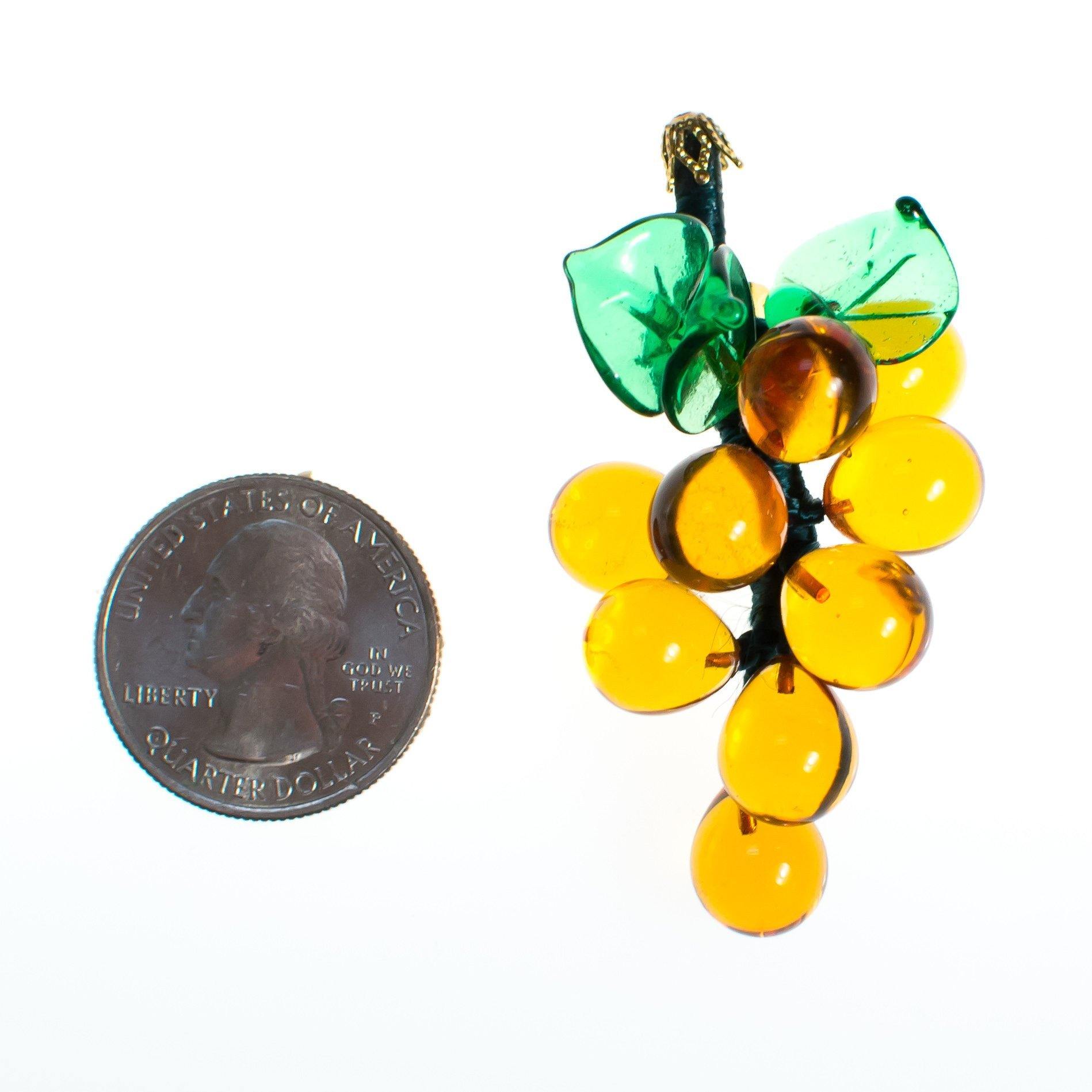 Vintage Blown Amber Glass Grape Brooch by 1950s - Vintage Meet Modern Vintage Jewelry - Chicago, Illinois - #oldhollywoodglamour #vintagemeetmodern #designervintage #jewelrybox #antiquejewelry #vintagejewelry