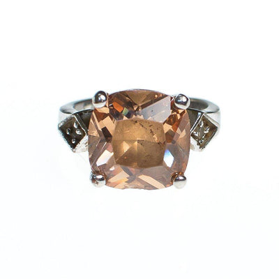 Vintage Peach Topaz and Marcasite Ring, Cushion Cut Center Center Stone Set in Sterling Silver by 1990s - Vintage Meet Modern Vintage Jewelry - Chicago, Illinois - #oldhollywoodglamour #vintagemeetmodern #designervintage #jewelrybox #antiquejewelry #vintagejewelry
