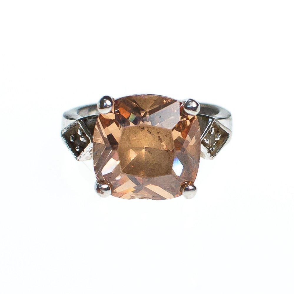 Vintage Peach Topaz and Marcasite Ring, Cushion Cut Center Center Stone Set in Sterling Silver