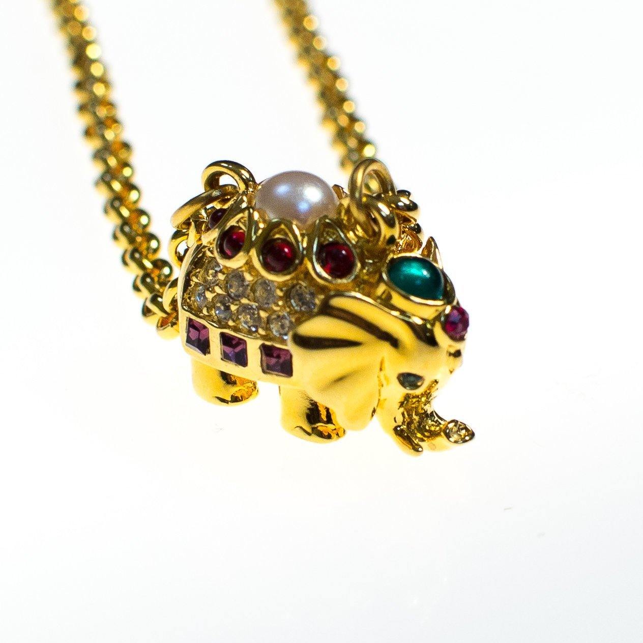 Vintage Joan Rivers Necklace, Elephant with Rhinestones, Gold Tone