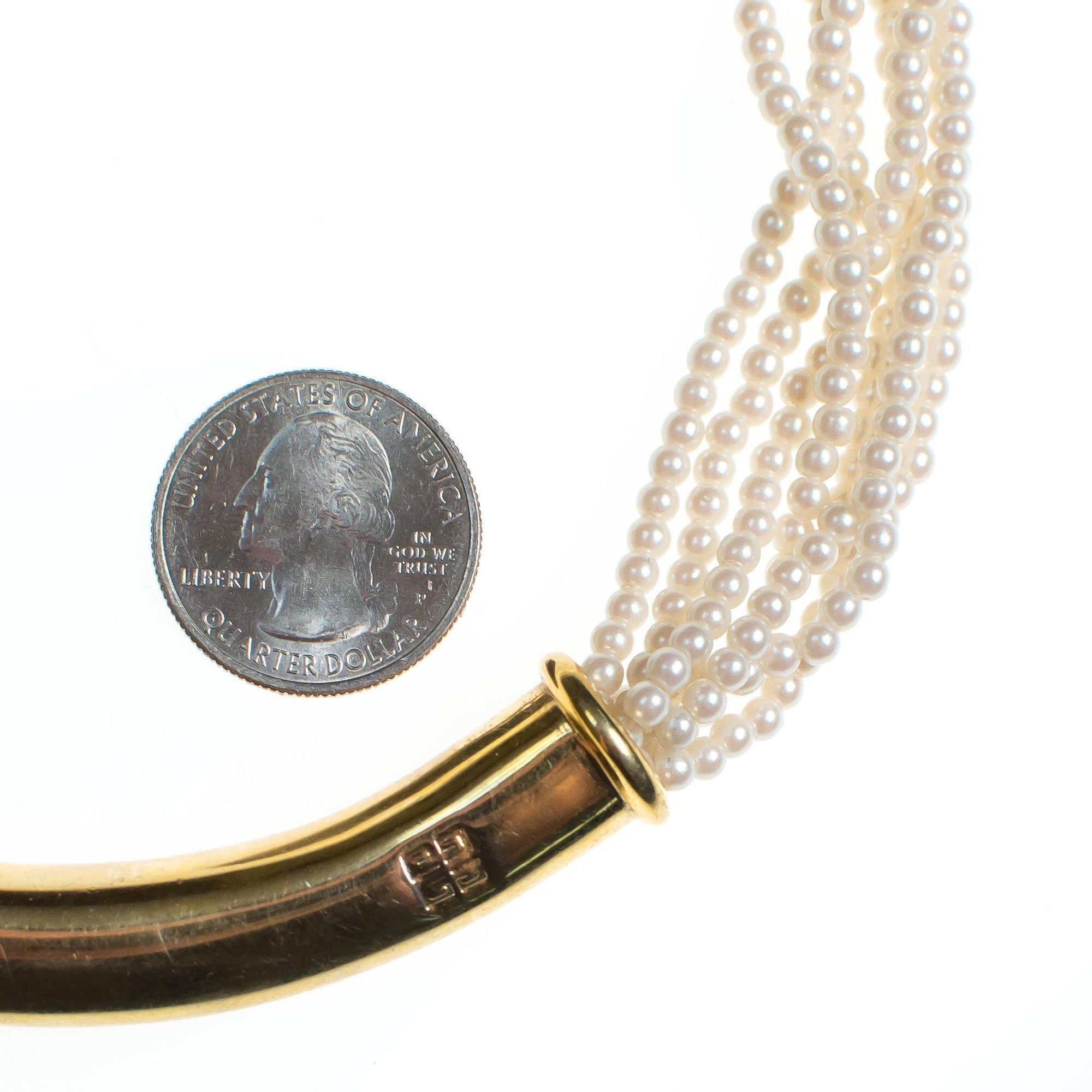 Vintage Givenchy Couture Pearl and Gold Logo Necklace by Givenchy - Vintage Meet Modern Vintage Jewelry - Chicago, Illinois - #oldhollywoodglamour #vintagemeetmodern #designervintage #jewelrybox #antiquejewelry #vintagejewelry