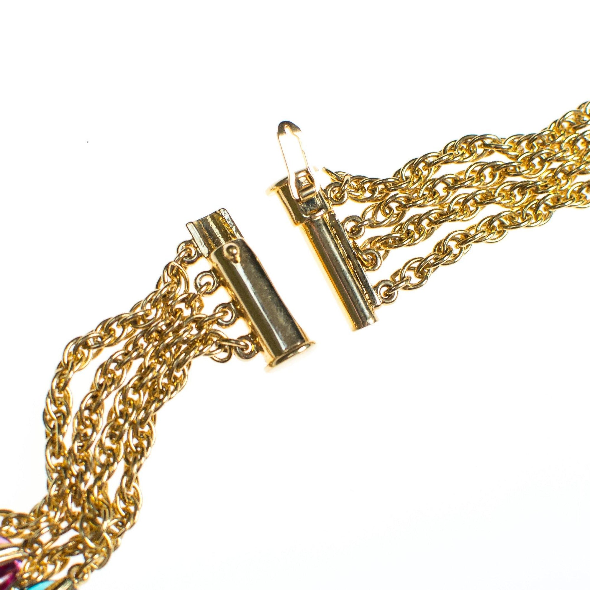 Vintage Swarovski Altier Caged Crystal Bead Multi Strand Necklace Gold With Jewel Tones by Swarovski - Vintage Meet Modern Vintage Jewelry - Chicago, Illinois - #oldhollywoodglamour #vintagemeetmodern #designervintage #jewelrybox #antiquejewelry #vintagejewelry