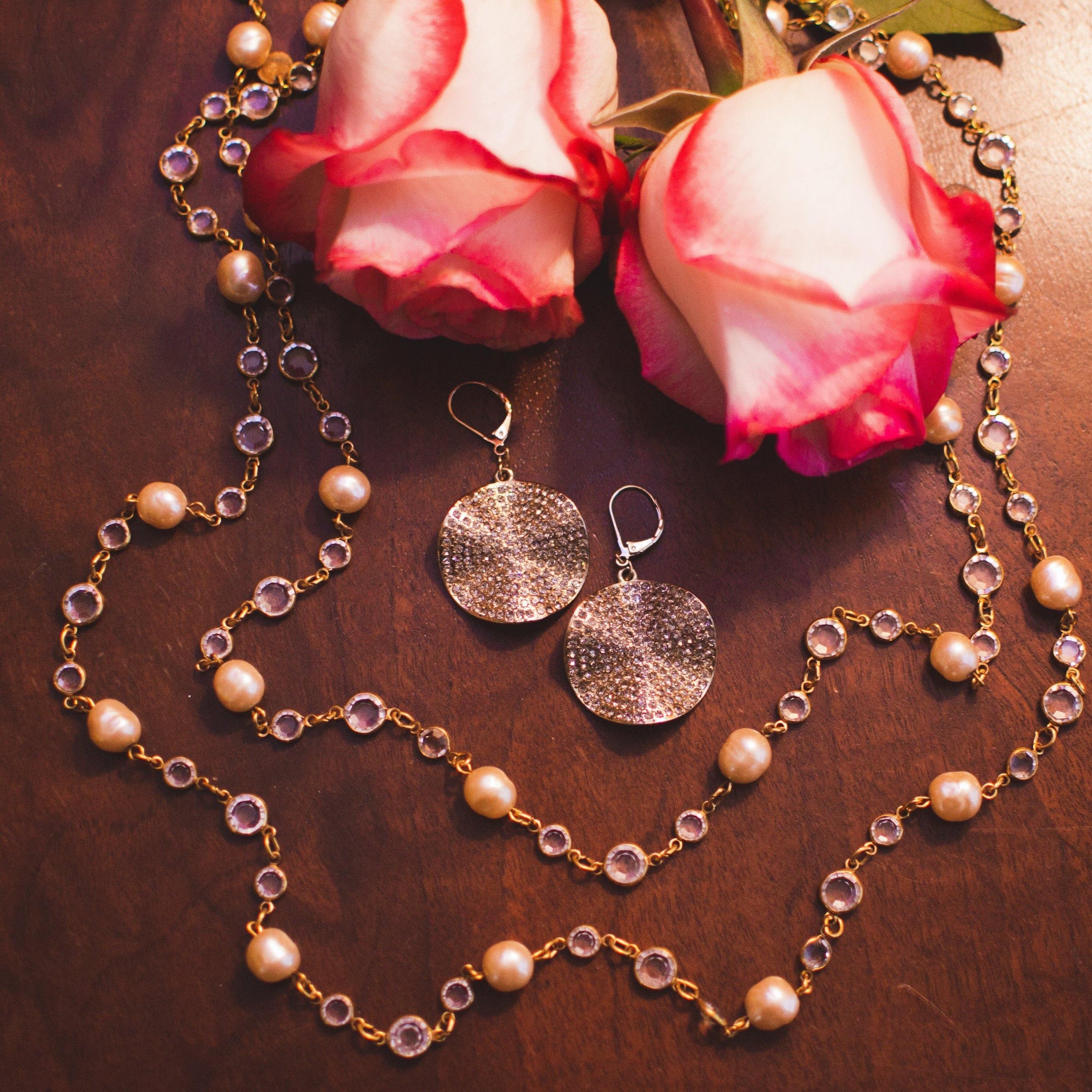 Vintage Crimped Medallion Rhinestone Disc Dangling Statement Earrings by 1990s - Vintage Meet Modern Vintage Jewelry - Chicago, Illinois - #oldhollywoodglamour #vintagemeetmodern #designervintage #jewelrybox #antiquejewelry #vintagejewelry