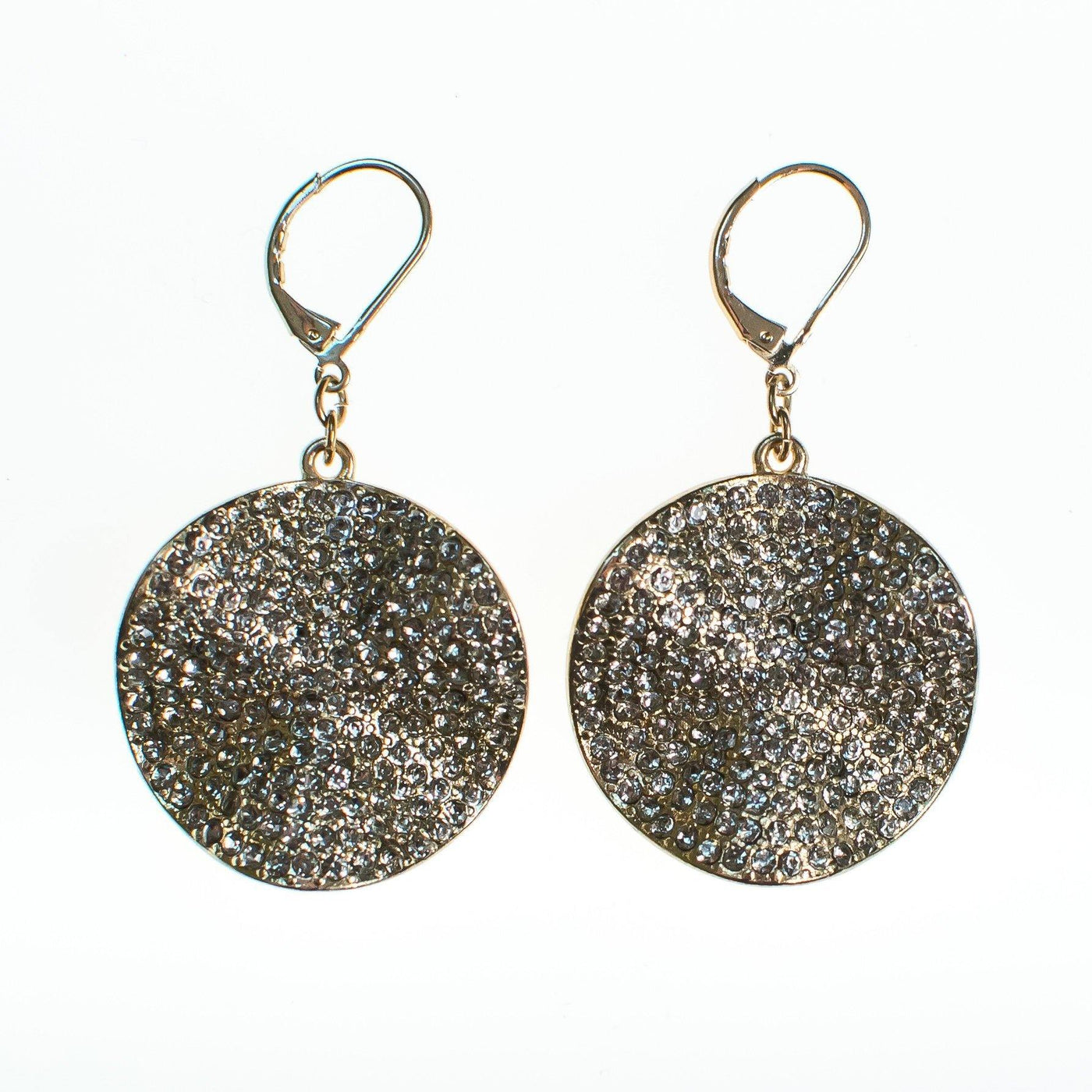 Vintage Crimped Medallion Rhinestone Disc Dangling Statement Earrings