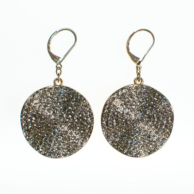 Vintage Crimped Medallion Rhinestone Disc Dangling Statement Earrings by 1990s - Vintage Meet Modern Vintage Jewelry - Chicago, Illinois - #oldhollywoodglamour #vintagemeetmodern #designervintage #jewelrybox #antiquejewelry #vintagejewelry
