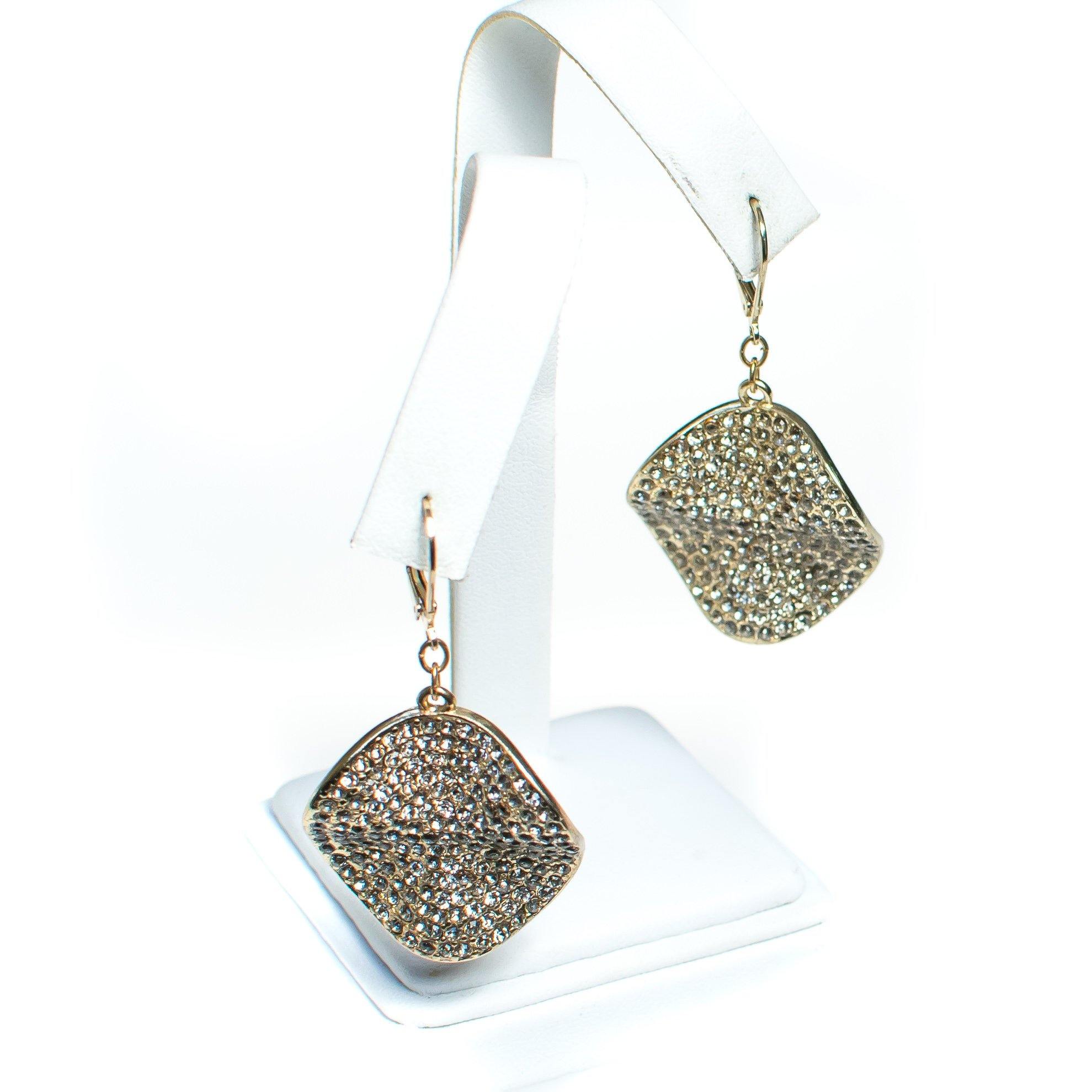 Vintage Crimped Medallion Rhinestone Disc Dangling Statement Earrings by 1990s - Vintage Meet Modern Vintage Jewelry - Chicago, Illinois - #oldhollywoodglamour #vintagemeetmodern #designervintage #jewelrybox #antiquejewelry #vintagejewelry