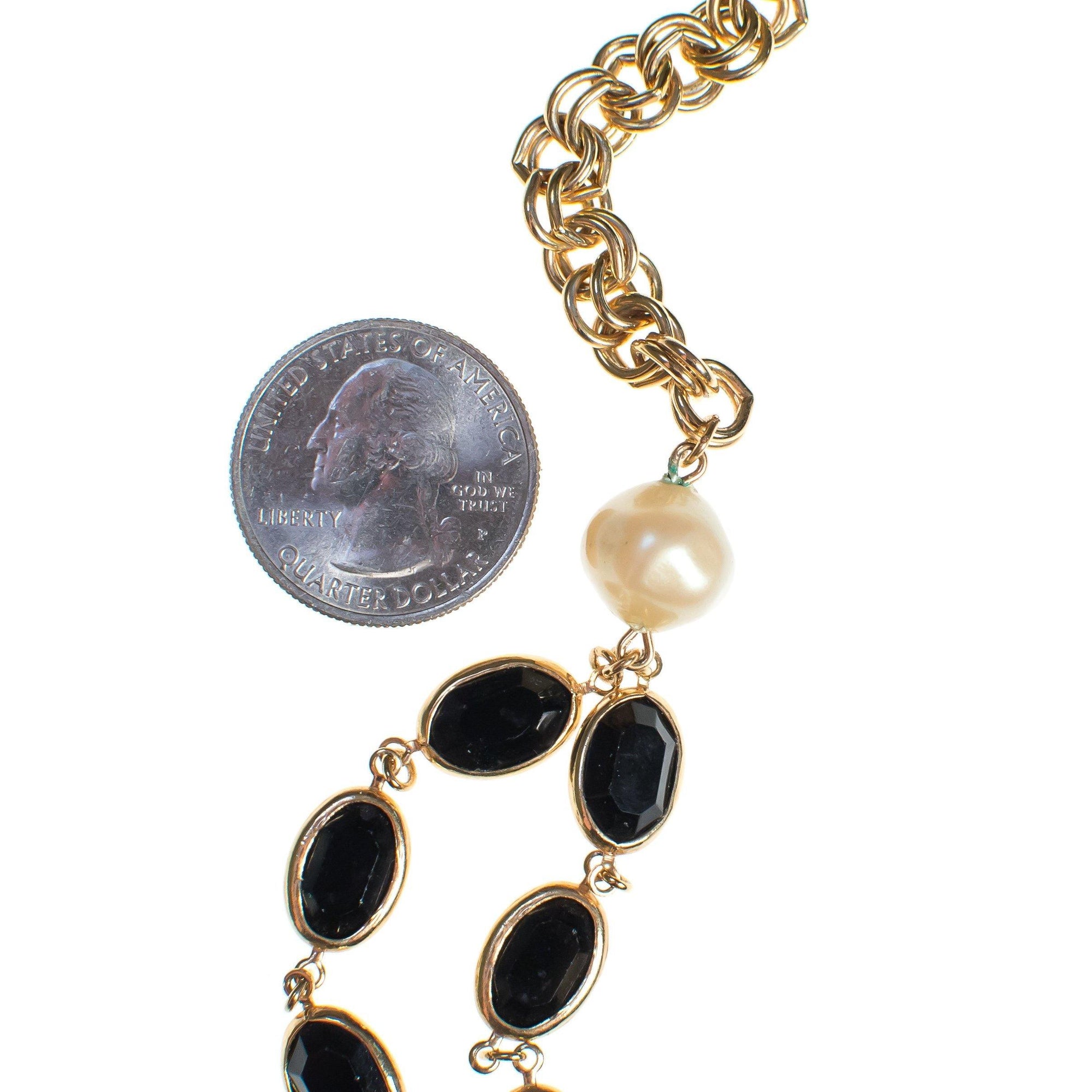Vintage 1980s Swarovski Black Jet Bezel Set Chicklet and Faux Pearl Necklace by 1980s - Vintage Meet Modern Vintage Jewelry - Chicago, Illinois - #oldhollywoodglamour #vintagemeetmodern #designervintage #jewelrybox #antiquejewelry #vintagejewelry