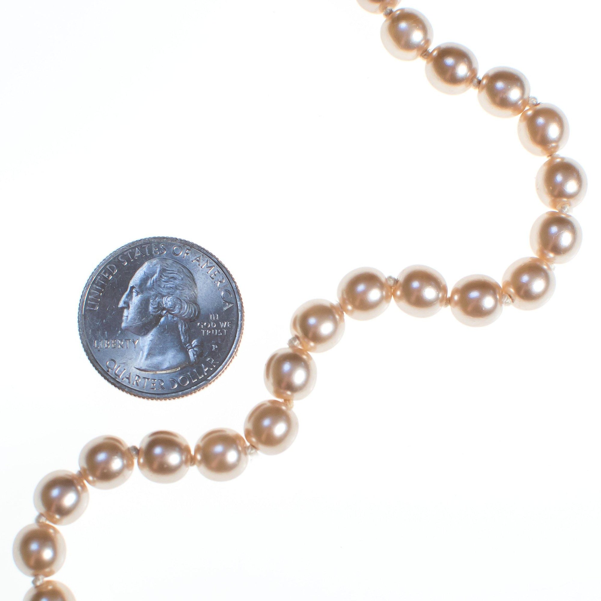 Vintage Champagne Silver Tone Long Hand Knotted Pearl Necklace with Silver Filigree Clasp by 1950s - Vintage Meet Modern Vintage Jewelry - Chicago, Illinois - #oldhollywoodglamour #vintagemeetmodern #designervintage #jewelrybox #antiquejewelry #vintagejewelry