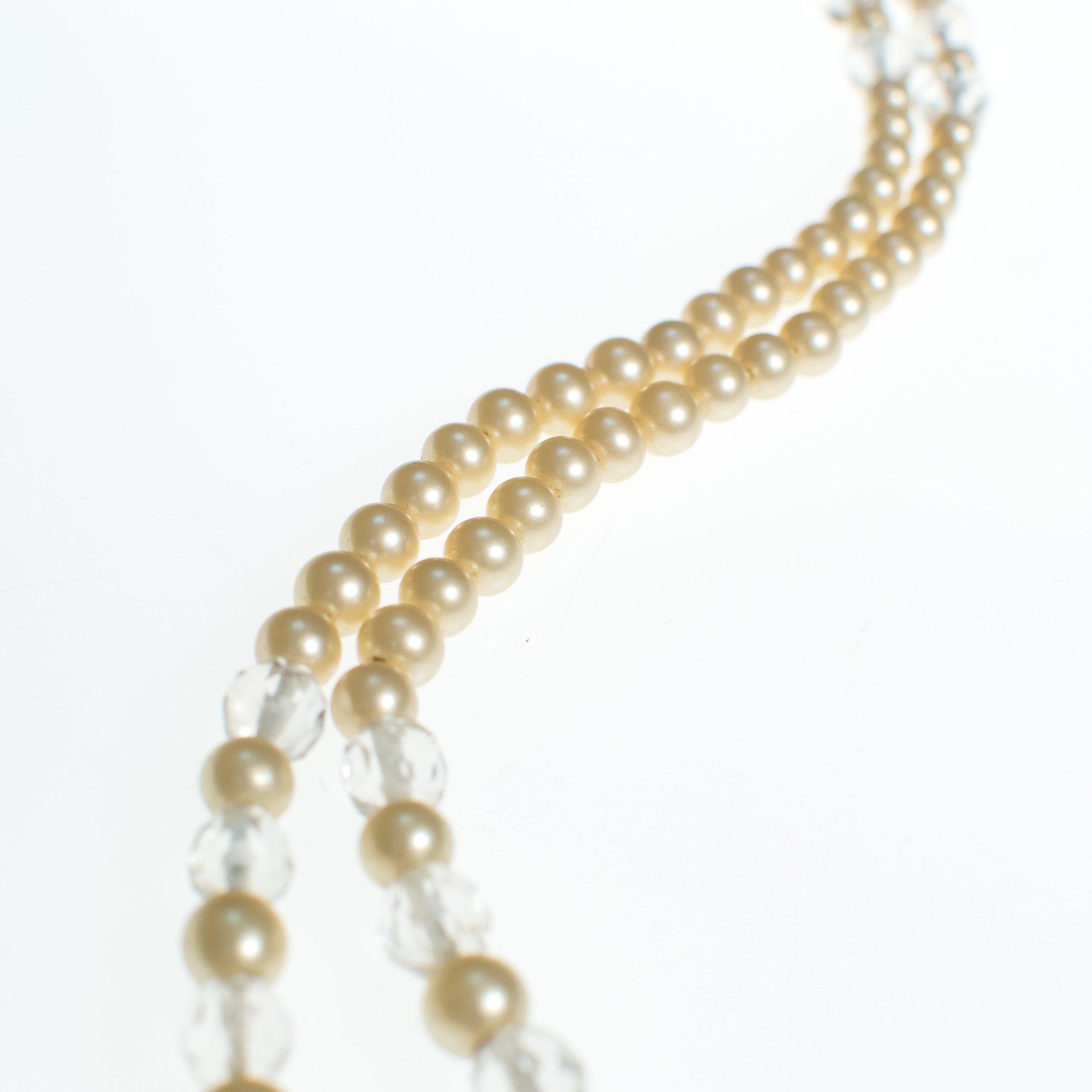 Vintage 1940s Clear Cut Faceted Crystal and Pearl Necklace with Sterling Silver Filigree Clasp by 1940s - Vintage Meet Modern Vintage Jewelry - Chicago, Illinois - #oldhollywoodglamour #vintagemeetmodern #designervintage #jewelrybox #antiquejewelry #vintagejewelry